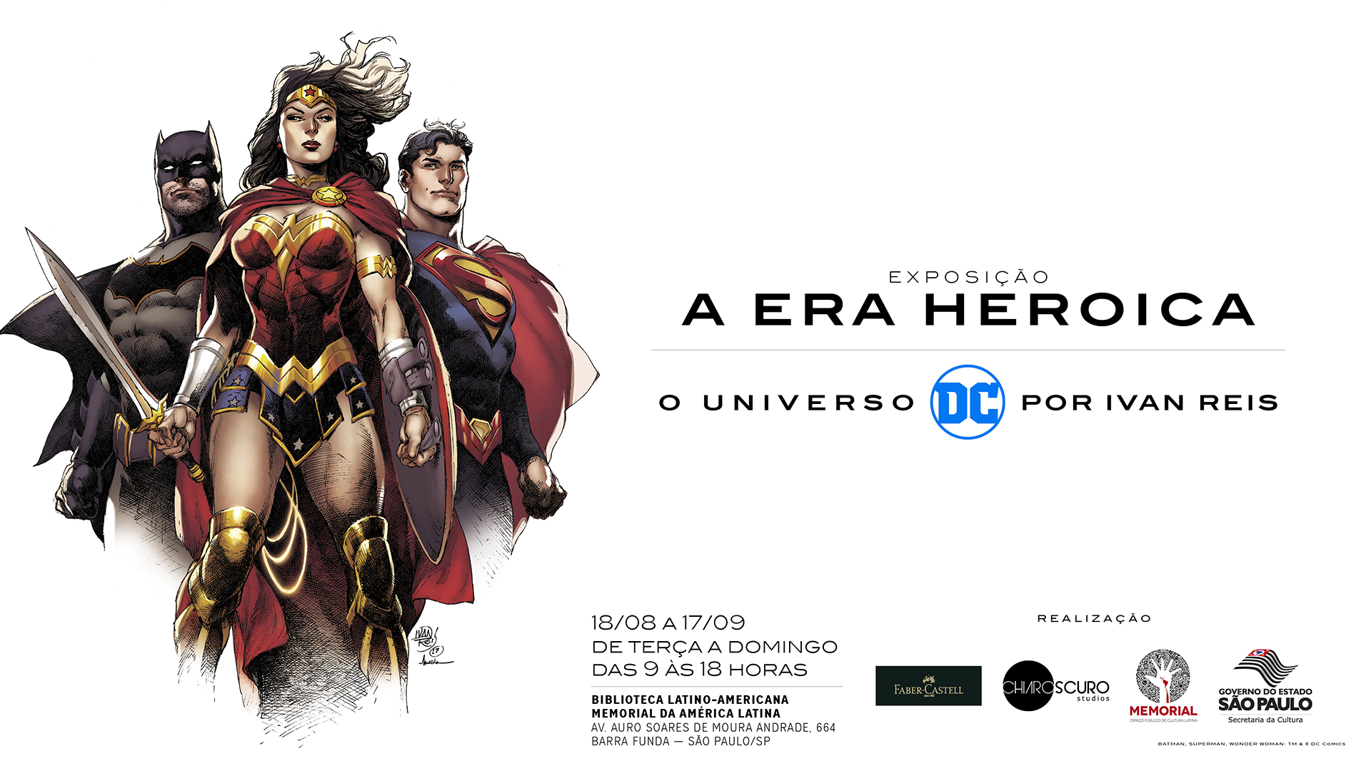 Exposição do quadrinista Ivan Reis destaca os heróis da DC Comics