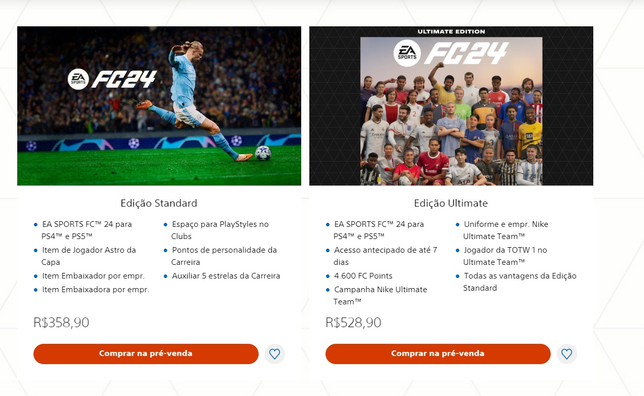 EA Sports FC 24 edição Standard e Ultimate