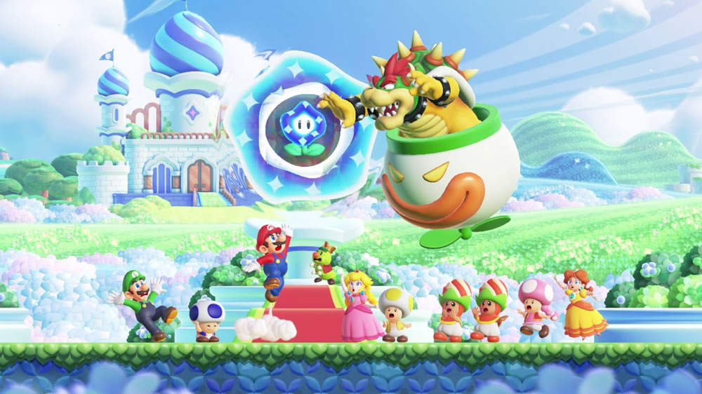 Bowser roubando a Flor Fenomenal em Super Mario Bros. Wonder