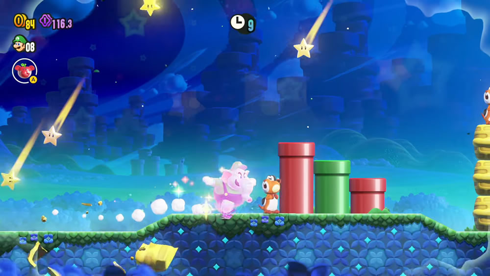 Luigi com a transformação de elefante usando a força