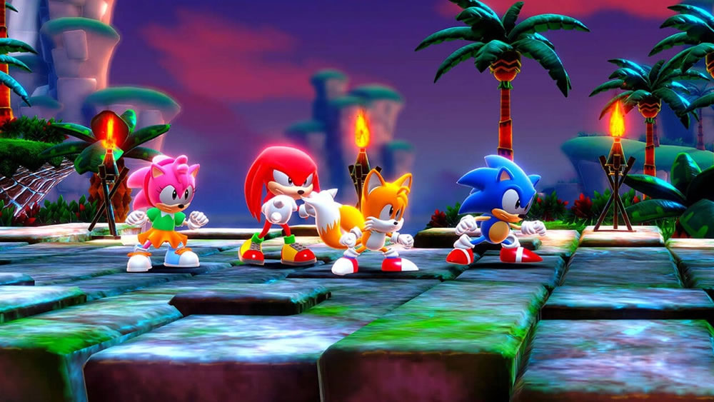 Sonic, Tails, Knuckles e Amy no jogo Sonic Superstars