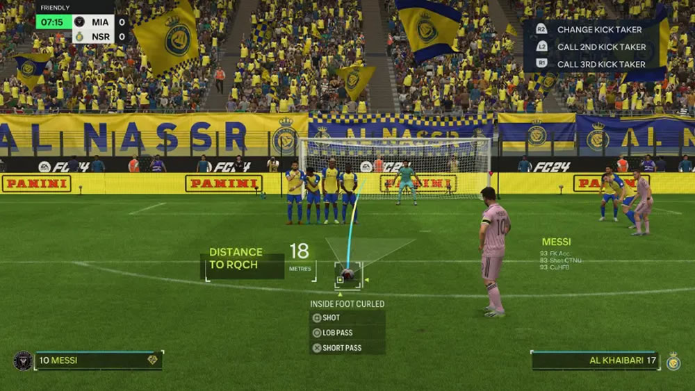 Messi cobrando uma falta no EA Sports FC 24