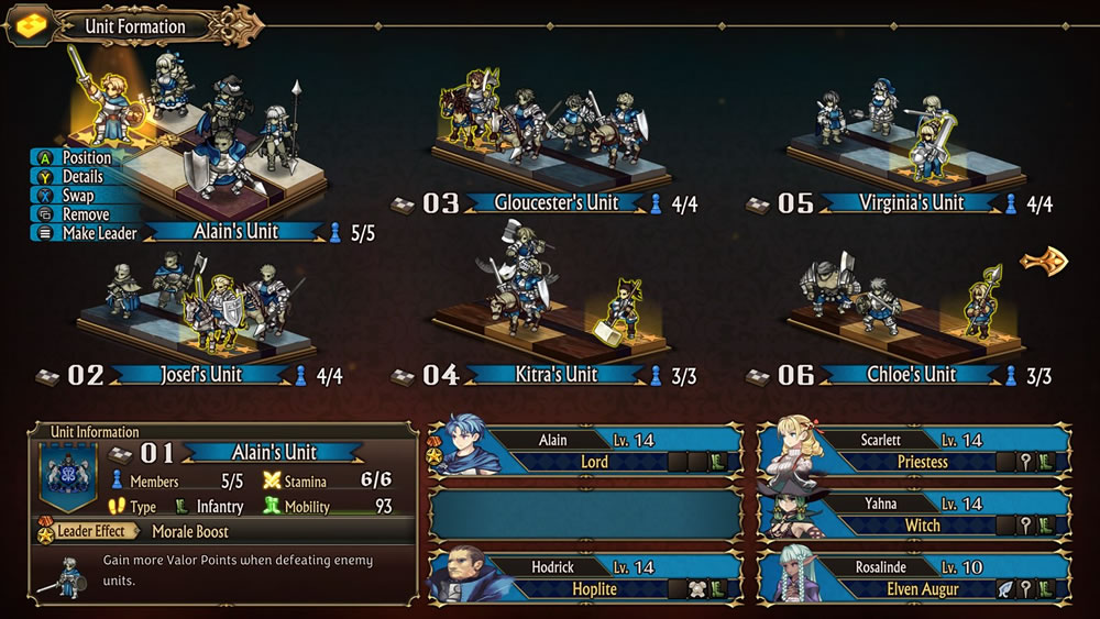 Personalização de tropas de Unicorn Overlord