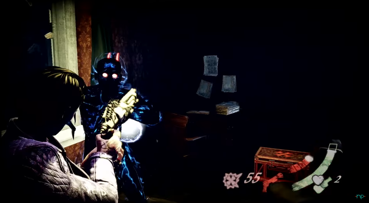 Garcia apontando a arma pra um monstro 