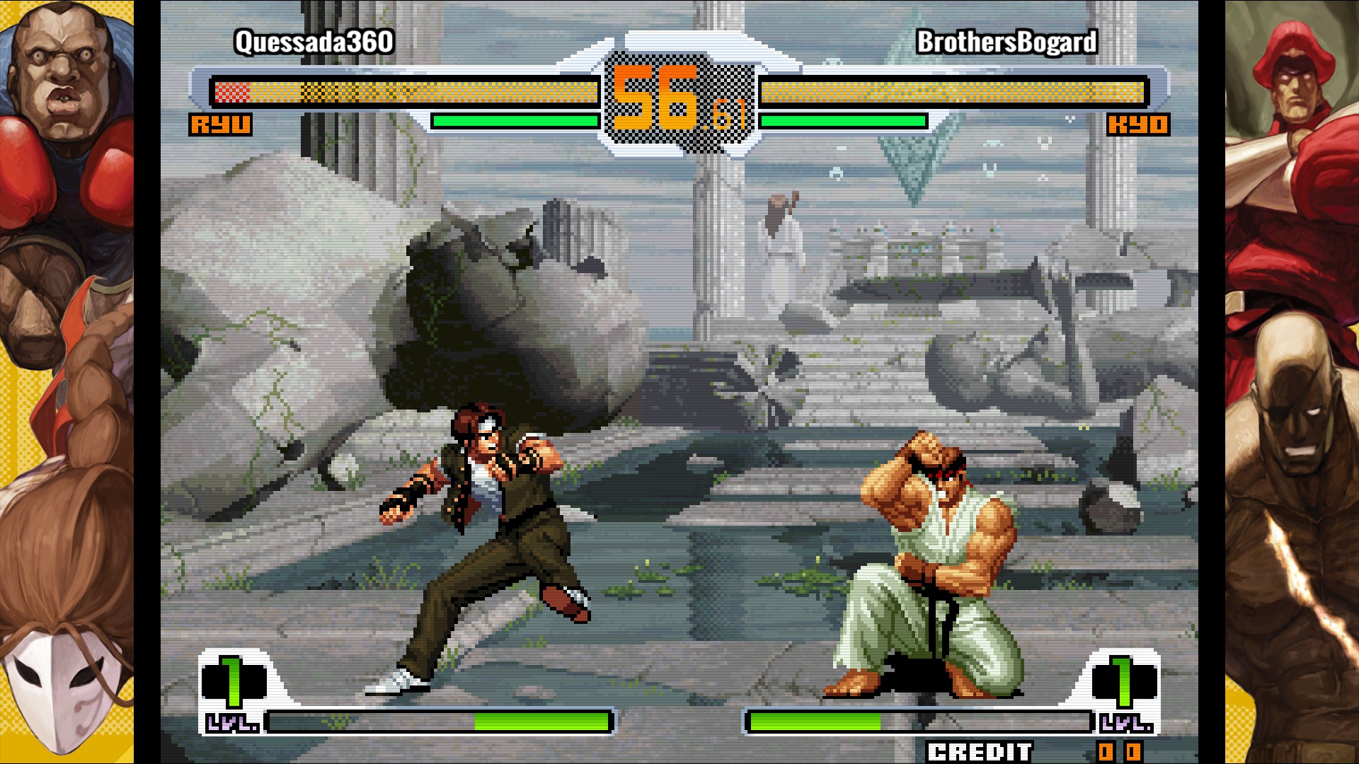 Kyo e ryu se enfrentando em partida online