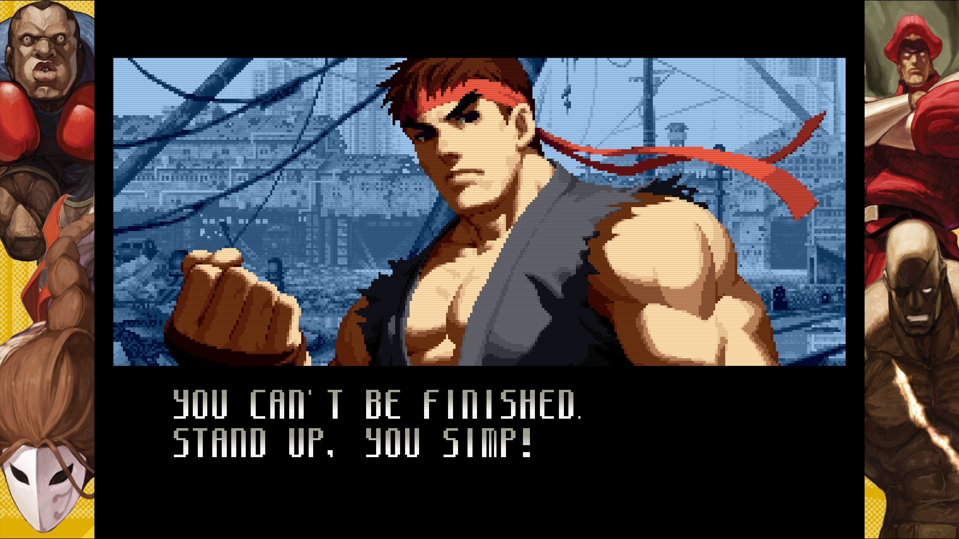 Ryu falando sobre não conseguir ser derrotado