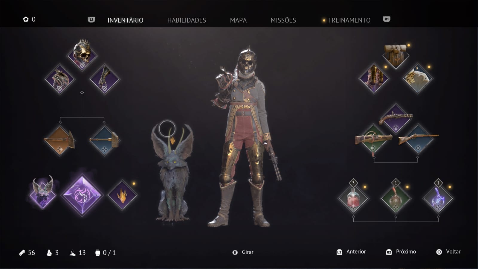 Inventario da protagonista de flintlock
