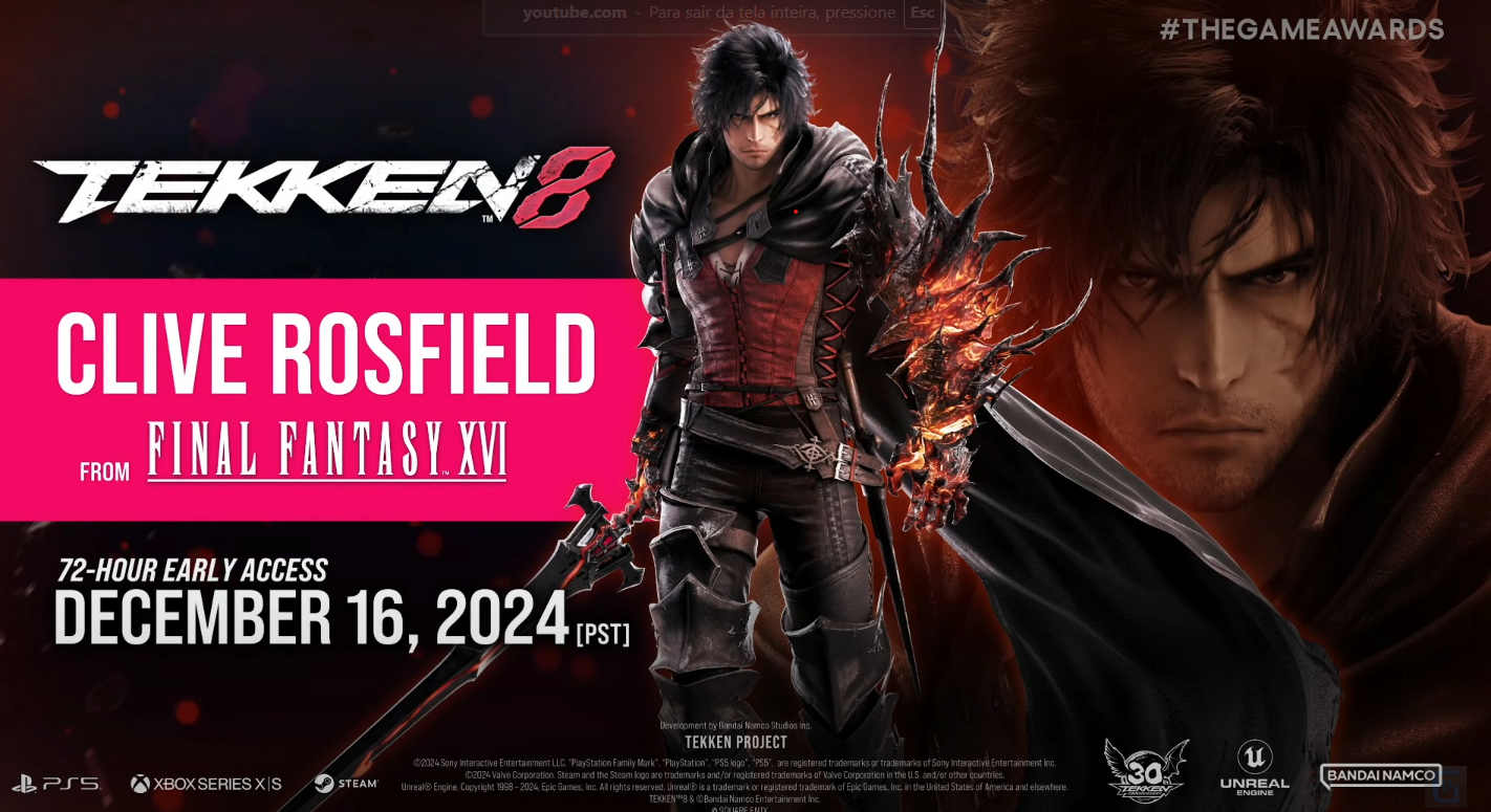 TGA 2024 | Clive Rosfield entra em Tekken 8 como personagem convidado