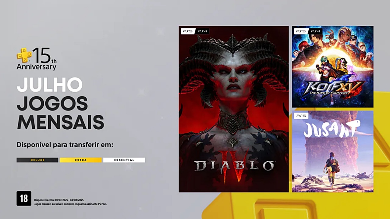PlayStation Plus anuncia Diablo 4, KOF 15 e Jusant nos jogos mensais de julho