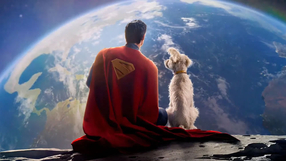 Superman e Krypto observando a Terra