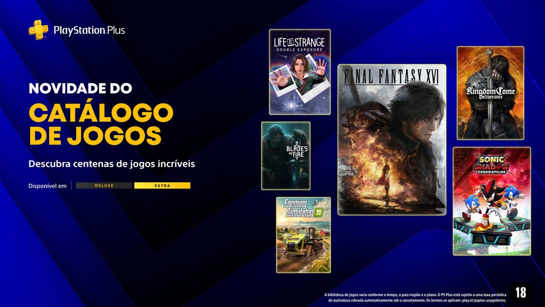 PlayStation Plus anuncia Final Fantasy XVI e mais nos catálogos Extra e Deluxe