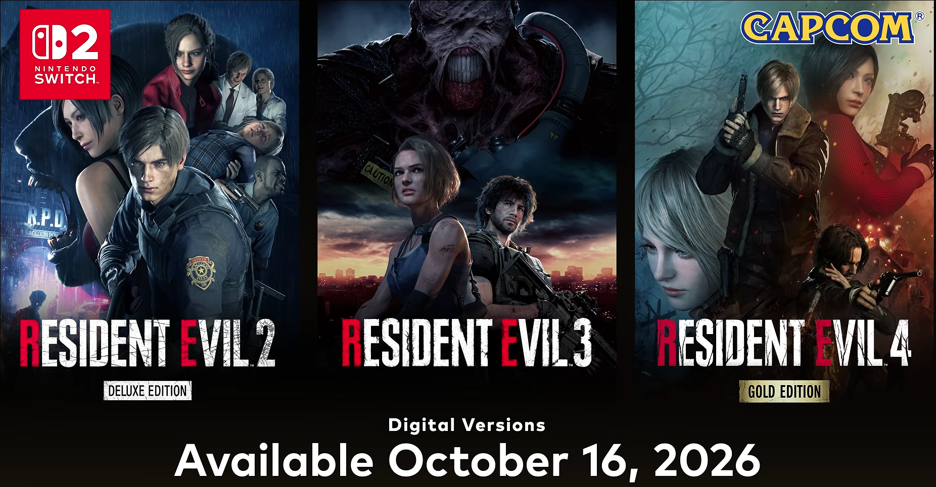 Resident Evil 2, 3 e 4 remakes chegam ao Nintendo Switch 2 em outubro